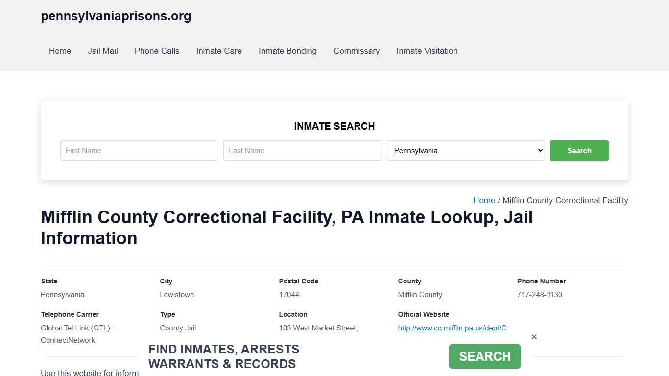 Mifflin County Correctional Facility, PA - Offender Locator, Contacts, Inmate Info
