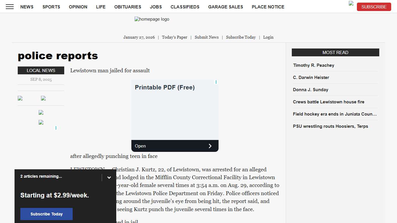 police reports News, Sports, Jobs - The Sentinel